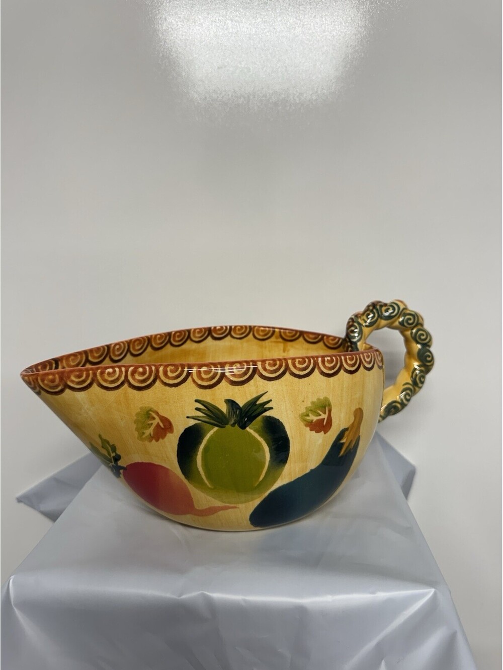 VTG Ceramic Large Mouth Pitcher Designed In Leaves/Vegetables Multipurpose EUC